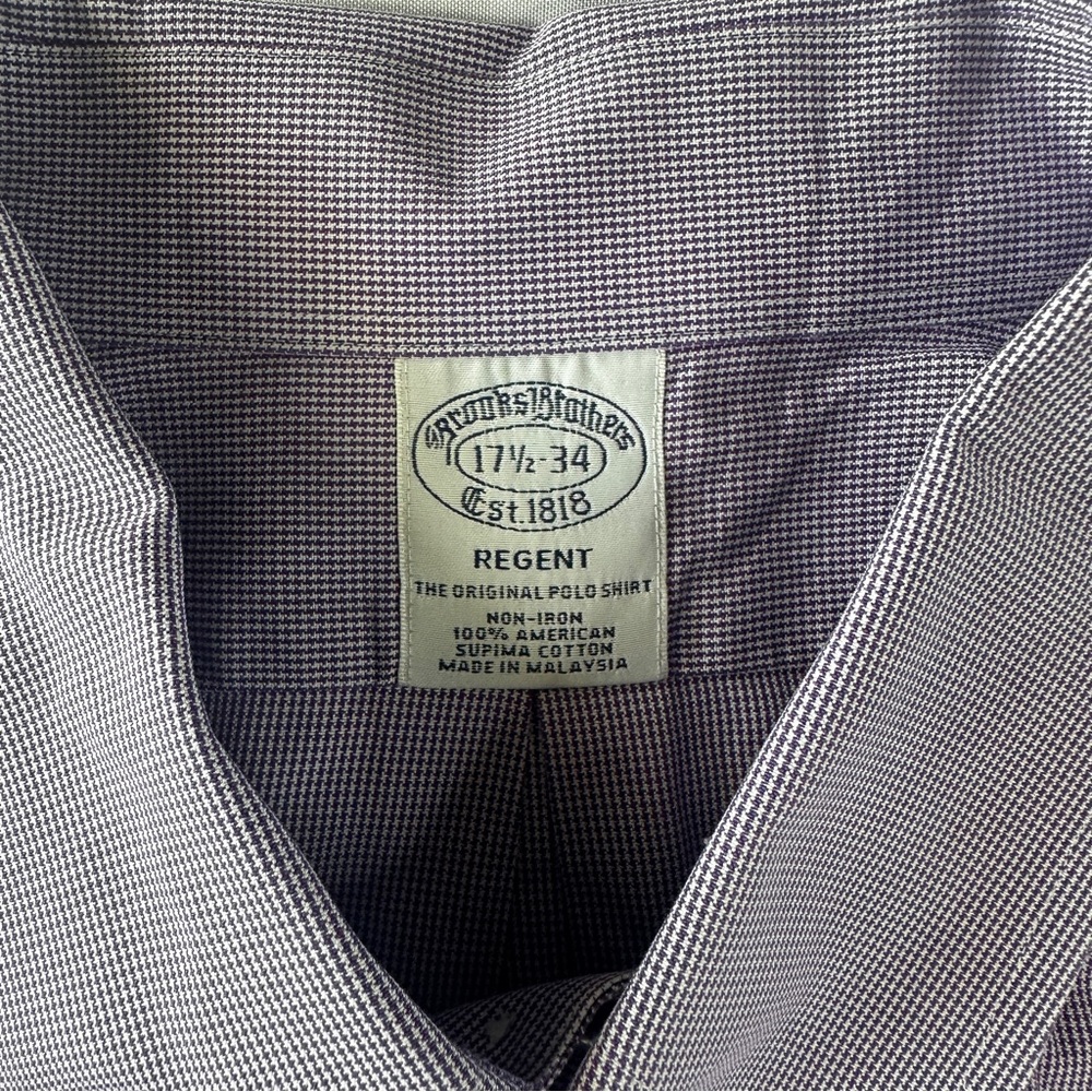 Brooks Brothers Men’s Regent 17.5/34 Purple Micro Houndstooth 100% Cotton - 302